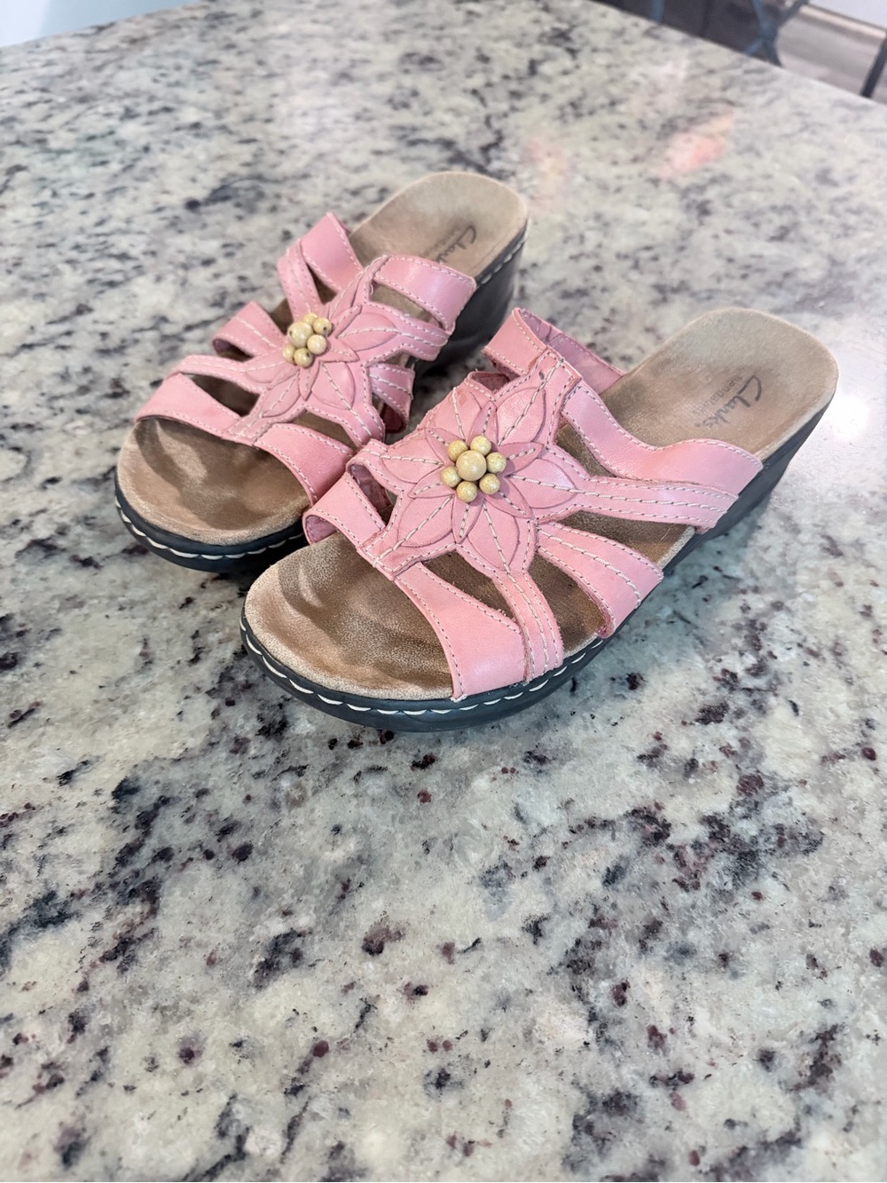 Clarks Pink Floral Slide Sandals for Women